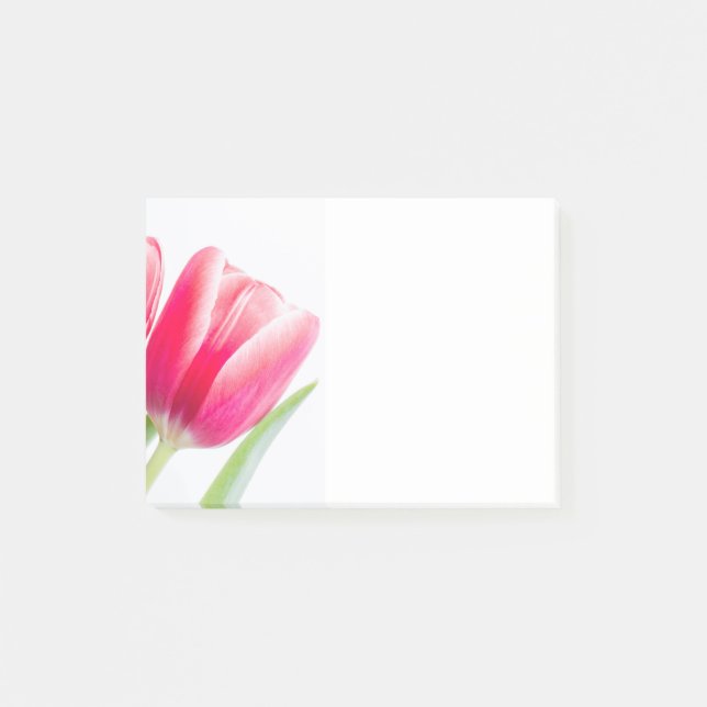 Notas Post-it® Tulipán rosa con foto de hoja verde (Anverso)