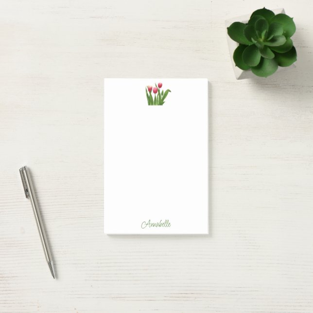 Notas Post-it® Tulipanes rojos con vegetación (Oficina)