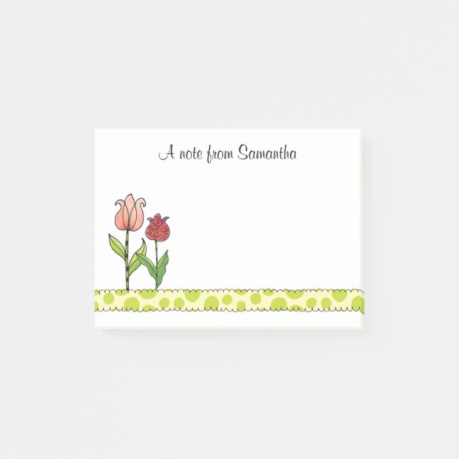Notas Post-it® Tulipanes rojos y rosados personalizados (Anverso)