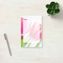Notas Post-it® Tulipanes rosados con foto de hojas verdes