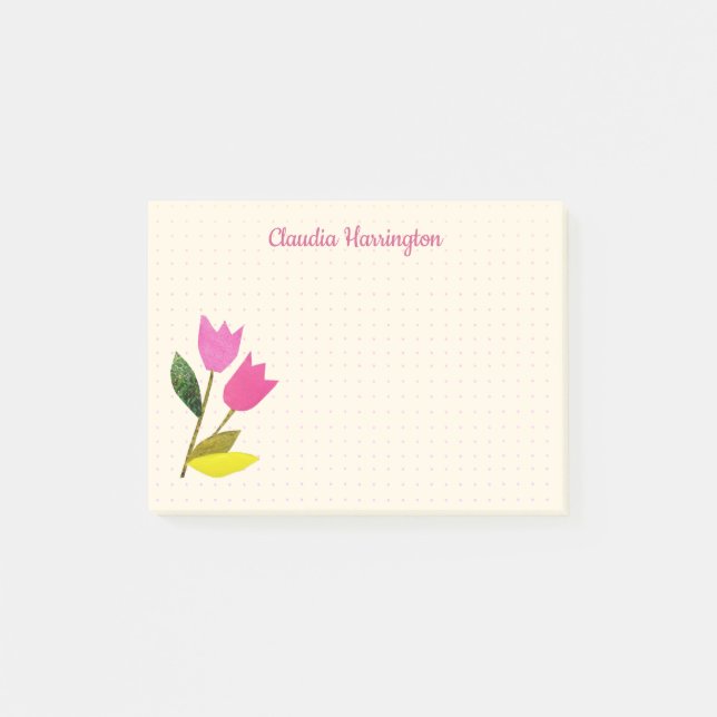 Notas Post-it® Tulipanes rosados retro Pastel Peach Hand-Illustra (Anverso)