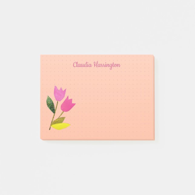 Notas Post-it® Tulipanes rosados retro Pastel Peach Hand-Illustra (Anverso)
