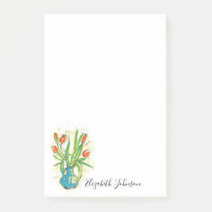 Notas Post-it® Tulipano de color de agua Buzón floral Monograma