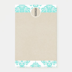 Notas Post-it® Turquesa Acuática Glam Damask Kraft Monograma Inic