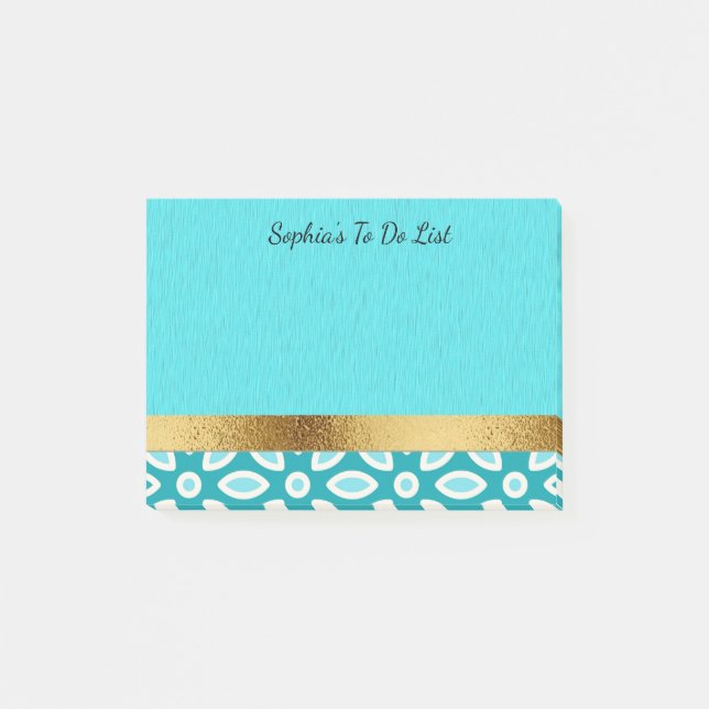 Notas Post-it® Turquesa Azul Ártico Personalizado Oro Blanco (Anverso)