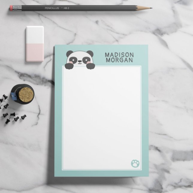 Notas Post-it® Turquoise Cute Panda Bear & Paws Añadir Su Nombre (Subido por el creador)