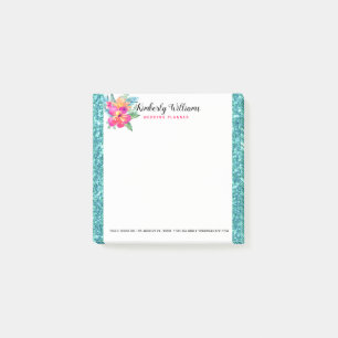 Notas Post-it® Turquoise Faux Purpurina & Floral Bouquet