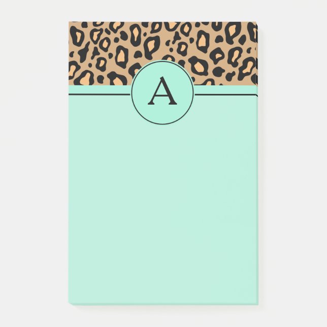 Notas Post-it® Turquoise Leopard Monogram Post It Notes (Anverso)