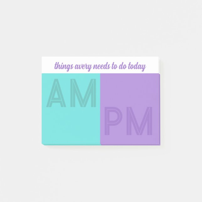 Notas Post-it® Turquoise Purple Things To Do Today AM / PM (Anverso)