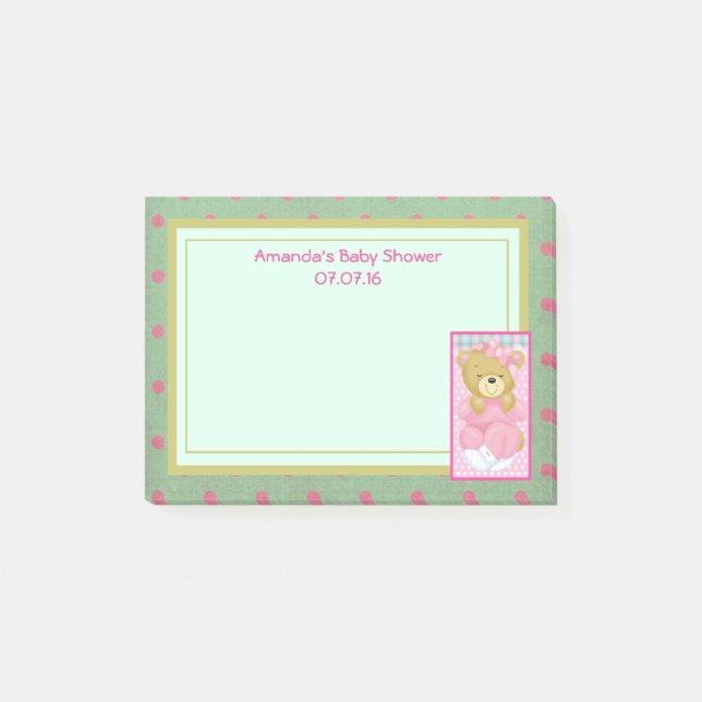Notas Post-it® Un Baby Shower de oso rosa lindo (Anverso)