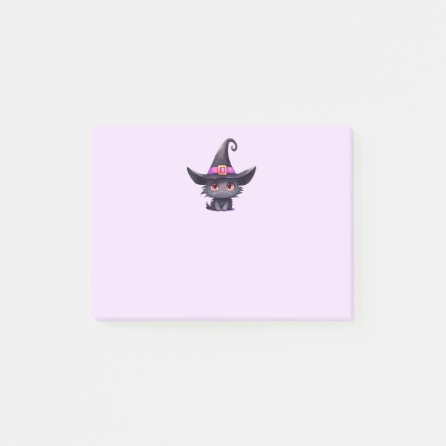 Notas Post-it® Un gato negro lindo vistiendo al Gorra de una bruj (Anverso)
