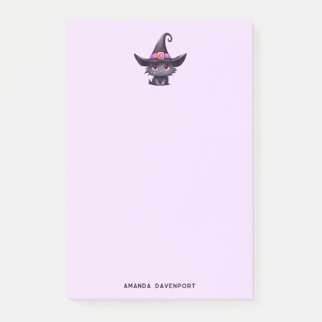 Notas Post-it® Un gato negro lindo vistiendo al Gorra de una bruj (Anverso)