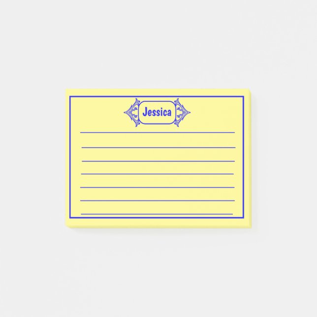 Notas Post-it® Un gráfico de título con estampado en un órnate az (Anverso)