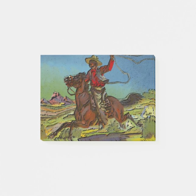 Notas Post-it® Un vaquero balancea un lazo a caballo (Anverso)