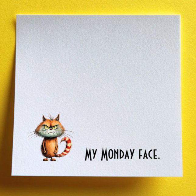 Notas Post-it® Unhappy Orange Cartoon Cat My Monday Face (Subido por el creador)