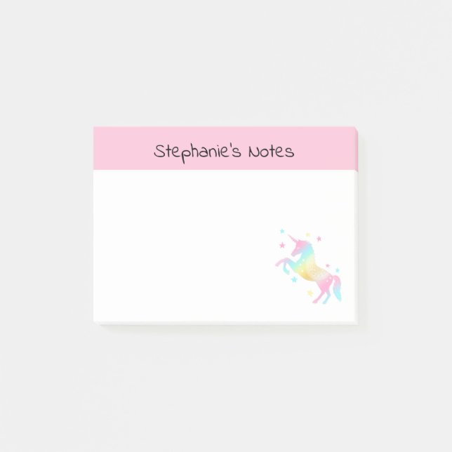 Notas Post-it® Unicornio arcoiris personalizado (Anverso)