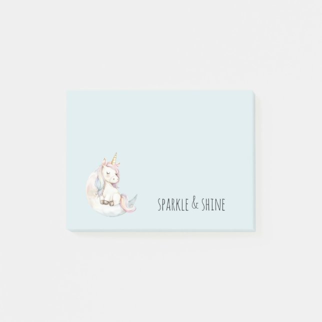 Notas Post-it® Unicornio Azul en Nube (Anverso)