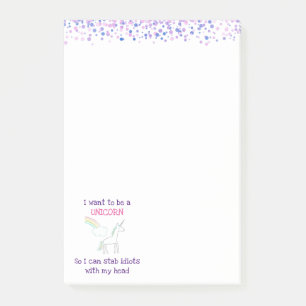 Notas Post-it® Unicornio con filo con arcoíris y confeti divertid