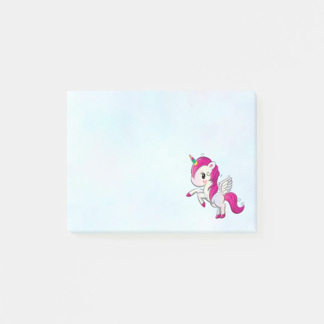 Notas Post-it® Unicornio rosado con alas (Anverso)