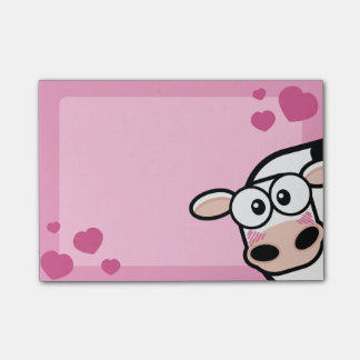 Notas Post-it® Vaca de ruborización linda con los corazones del