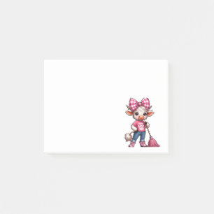 Notas Post-it® Vaca personalizado con traje rosado con Gingham Bo