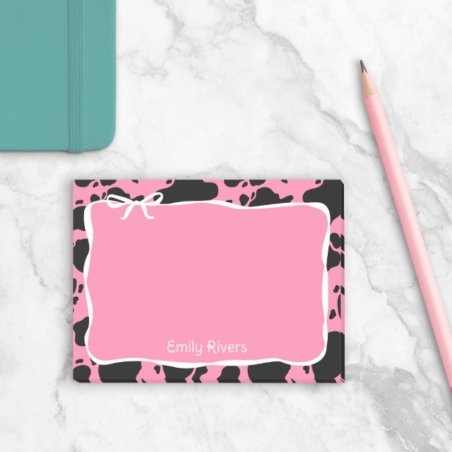 Notas Post-it® Vaca rosa estampada y lazo blanco con tu nombre (Subido por el creador)