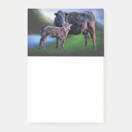 Notas Post-it® Vaca y ternera junto a un lago tranquilo en las co