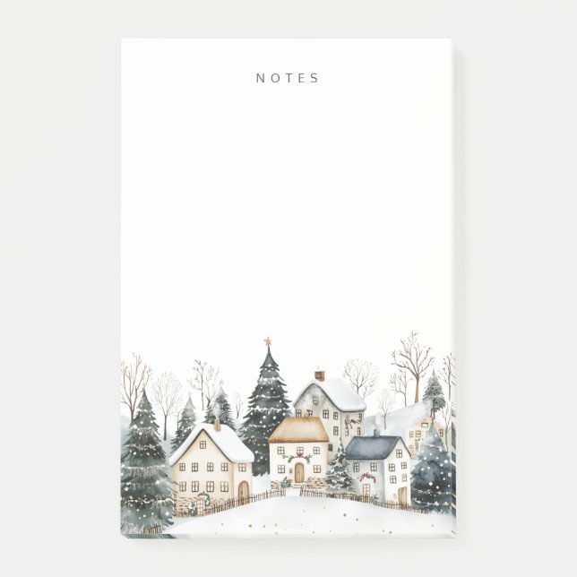 Notas Post-it® Vacaciones en Snowy Scene Navidades Village (Anverso)