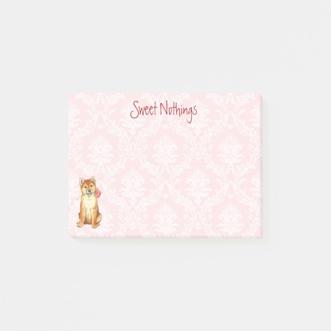 Notas Post-it® Valentine Rosa Shiba Inu (Anverso)