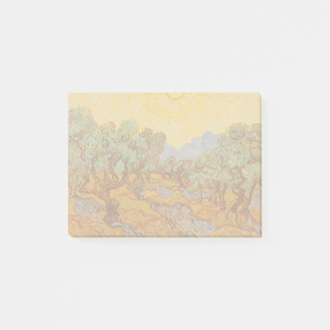 Notas Post-it® Van Gogh Olive Trees cielo amarillo (Anverso)