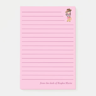 Notas Post-it® Vaquera Linda Personalizada Renglones Niños Rosa