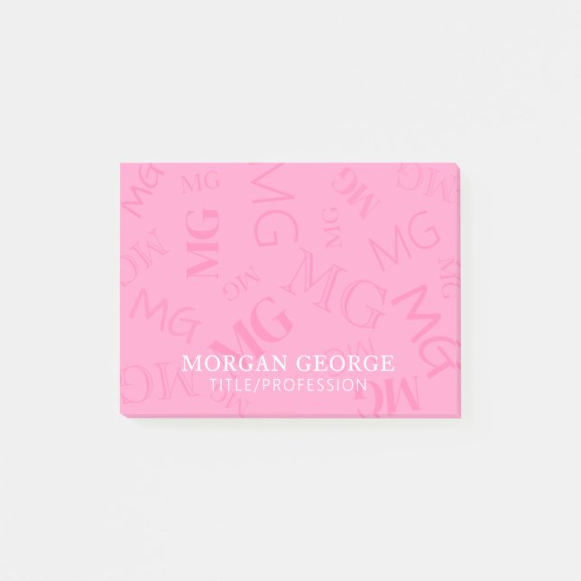 Notas Post-it® Variedad rosa de monogramas con tu nombre (Anverso)