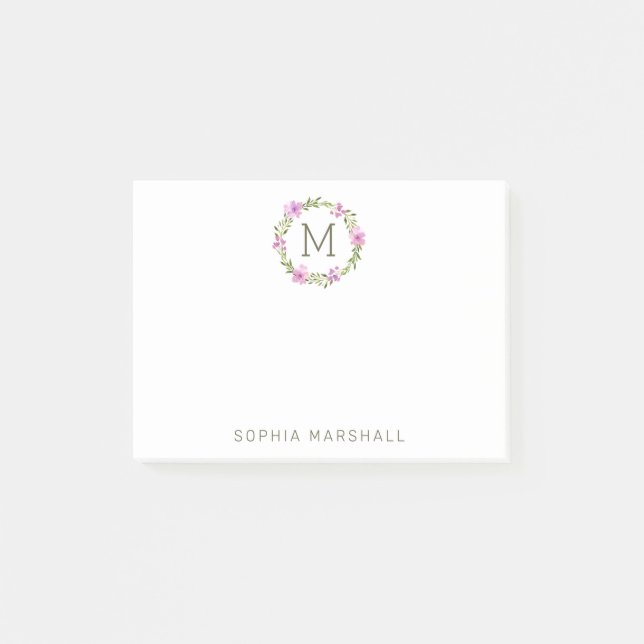 Notas Post-it® Vegetación floral monogramada de bonito (Anverso)