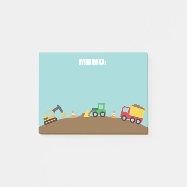 Notas Post-it® Vehículos De Construcción Cuestos Para Niños (Anverso)