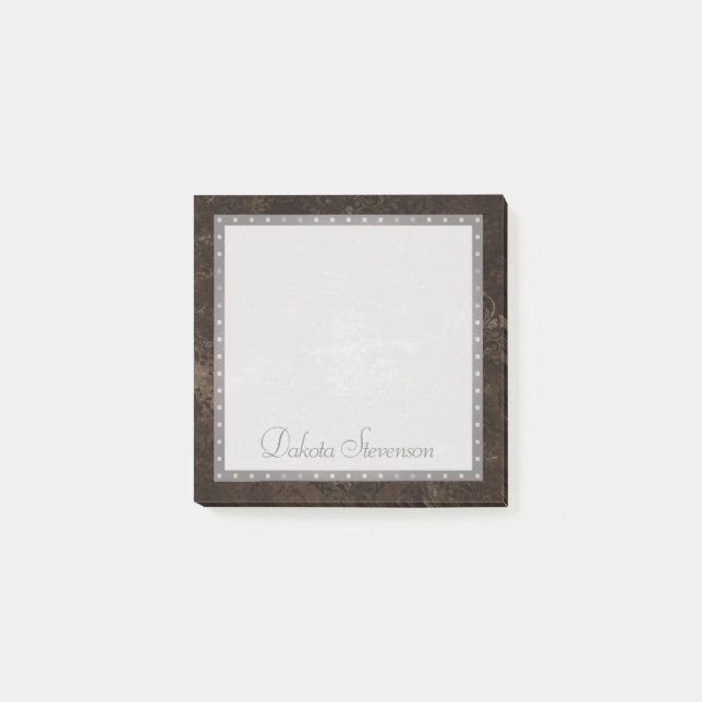 Notas Post-it® Velvety Bronze Damask | Mocha Brown Grunge Baroque (Anverso)