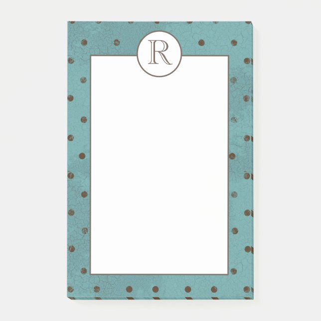 Notas Post-it® Verde azulado con puntos marrones en monogramo (Anverso)