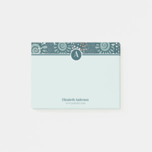 Notas Post-it® Verde azulado prado verde estampado floral monogra