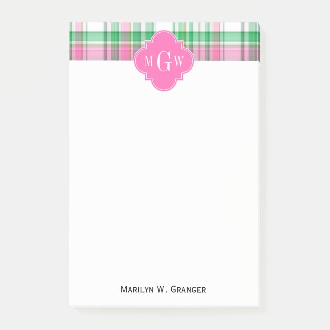 Notas Post-it® Verde Esmeralda Rosa Caliente Blanco Madras Monogr (Anverso)