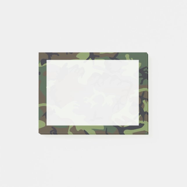 Notas Post-it® Verde, Marrón, Camuflaje Camuflado Negro (Anverso)