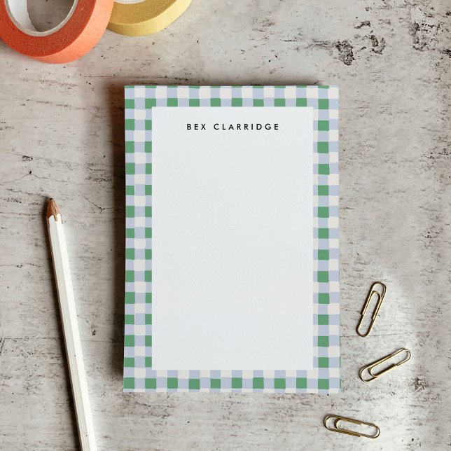 Notas Post-it® Verde suave y azul verificado personalizado (Soft Green and Blue Checkered Personalized Post-it Notes)