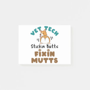 Notas Post-it® Vet Tech Stickin' Butts y Fixin' Mutts