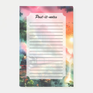 Notas Post-it® Viaje en tren al atardecer tropical acuarela
