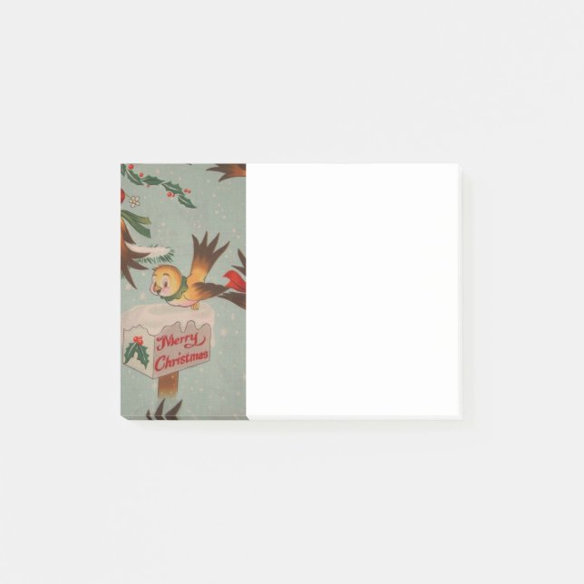 Notas Post-it® Vintage Merry Christmas Birds (Anverso)