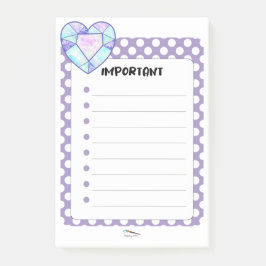 Notas Post-it® Violet Polka Dot Heart Diamond IMPORTANTE