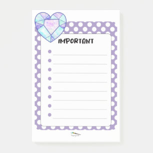 Notas Post-it® Violet Polka Dot Heart Diamond IMPORTANTE