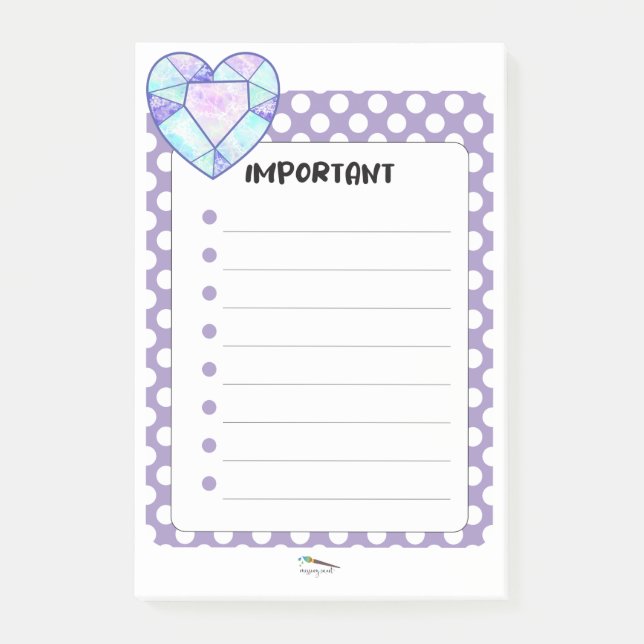 Notas Post-it® Violet Polka Dot Heart Diamond IMPORTANTE (Anverso)