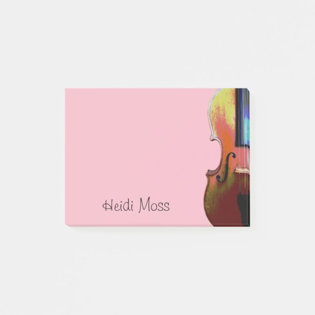 Notas Post-it® Violín de Monograma Rosa (Anverso)