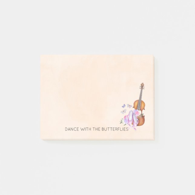Notas Post-it® Violín y ballet bailando con mariposas (Anverso)