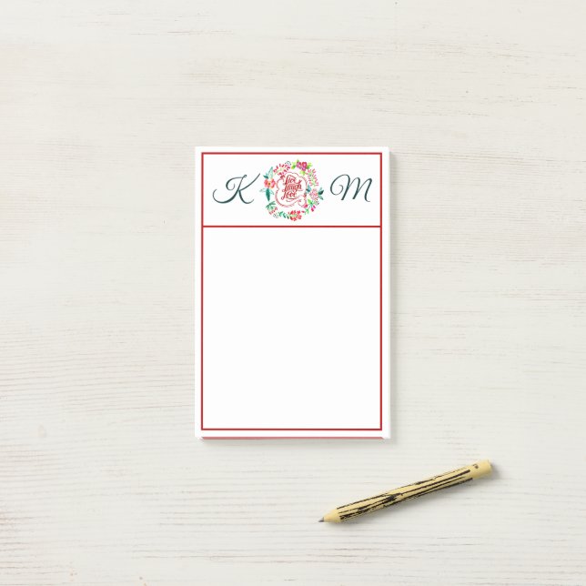 Notas Post-it® Vive ríe ama floral Monograma (Escritorio)