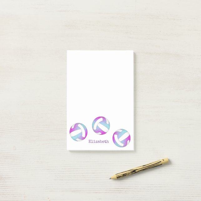 Notas Post-it® voleibol personalizado púrpura azul rosa (Escritorio)